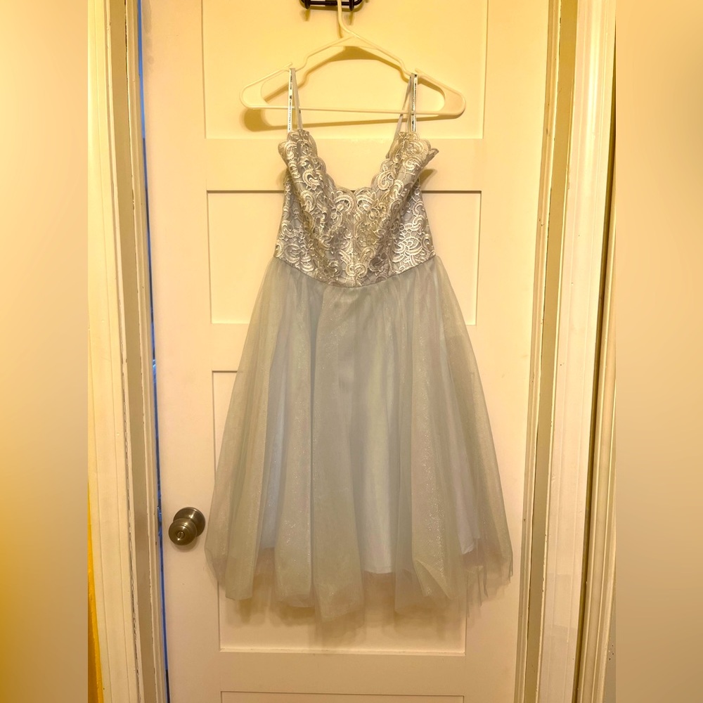 Gorgeous princess dress in sparky silverish blue and tulle. Chi chi brand